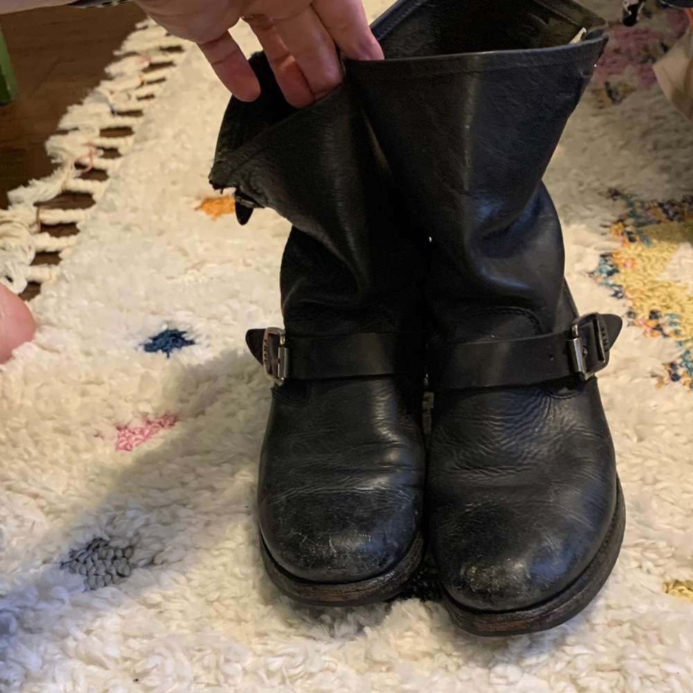 Frye Black Leather Buckle Boots